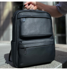 Мужской рюкзак для ноутбука и поездок из натуральной кожи 40х30х16, сумка наплечная Tiding Bag , черная