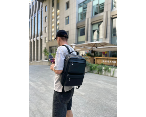 Мужской рюкзак для ноутбука и поездок из натуральной кожи 40х30х16, сумка наплечная Tiding Bag , черная