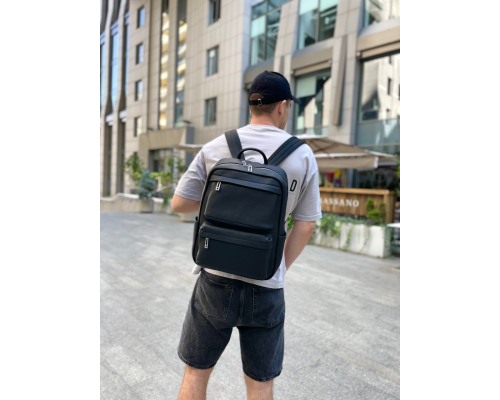 Мужской рюкзак для ноутбука и поездок из натуральной кожи 40х30х16, сумка наплечная Tiding Bag , черная