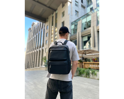 Мужской рюкзак для ноутбука и поездок из натуральной кожи 40х30х16, сумка наплечная Tiding Bag , черная