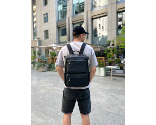 Мужской рюкзак для ноутбука и поездок из натуральной кожи 40х30х16, сумка наплечная Tiding Bag , черная