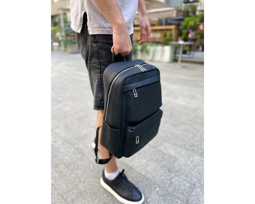 Мужской рюкзак для ноутбука и поездок из натуральной кожи 40х30х16, сумка наплечная Tiding Bag , черная