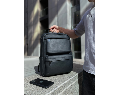Мужской рюкзак для ноутбука и поездок из натуральной кожи 40х30х16, сумка наплечная Tiding Bag , черная