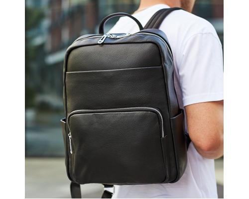 Мужской кожаный рюкзак для поездок и отдыха 30х40х16, сумка наплечная Tiding Bag 59331, черная