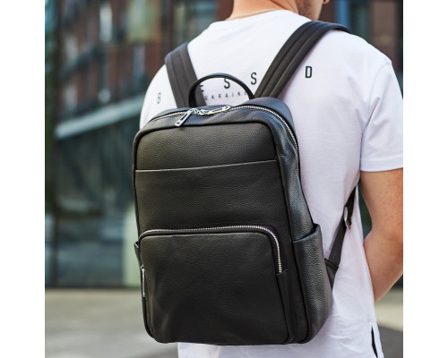 Мужской кожаный рюкзак для поездок и отдыха 30х40х16, сумка наплечная Tiding Bag 59331, черная