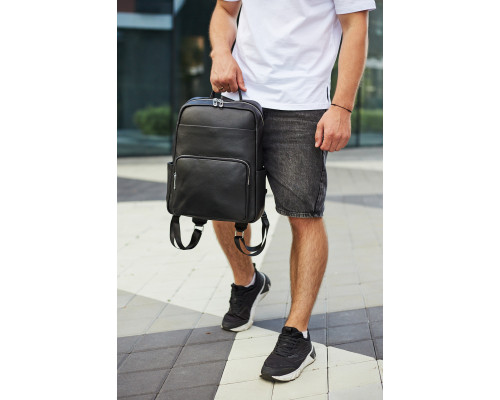 Мужской кожаный рюкзак для поездок и отдыха 30х40х16, сумка наплечная Tiding Bag 59331, черная