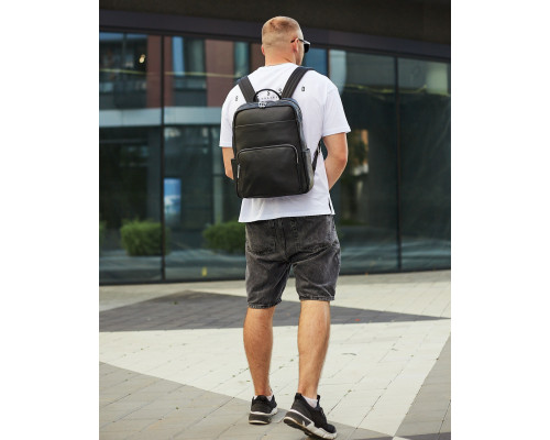 Мужской кожаный рюкзак для поездок и отдыха 30х40х16, сумка наплечная Tiding Bag 59331, черная
