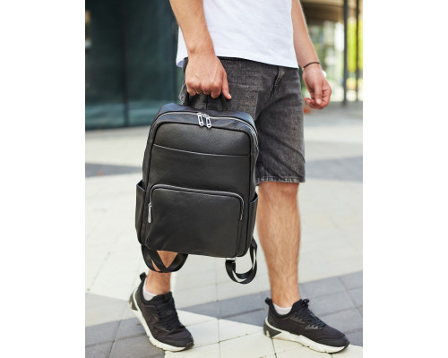 Мужской кожаный рюкзак для поездок и отдыха 30х40х16, сумка наплечная Tiding Bag 59331, черная