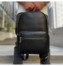 Кожаный мужской рюкзак городской 30х41х12, сумка на плечи для ноутбука и документов Tiding Bag 20334 черная