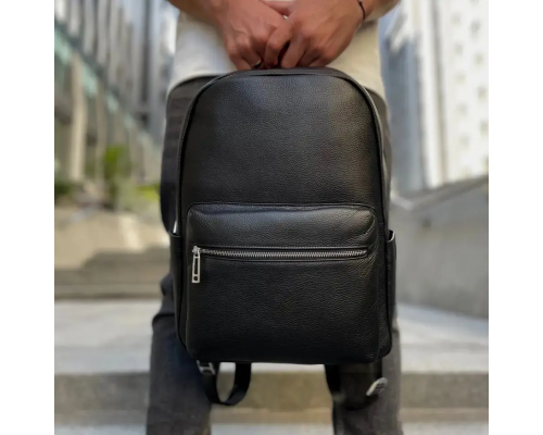 Кожаный мужской рюкзак городской 30х41х12, сумка на плечи для ноутбука и документов Tiding Bag 20334 черная