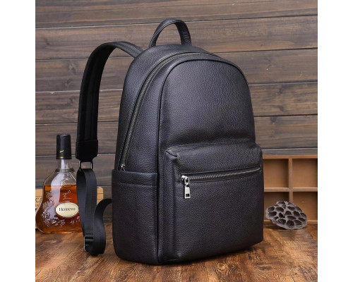 Кожаный мужской рюкзак городской 30х41х12, сумка на плечи для ноутбука и документов Tiding Bag 20334 черная