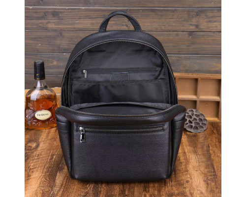 Кожаный мужской рюкзак городской 30х41х12, сумка на плечи для ноутбука и документов Tiding Bag 20334 черная