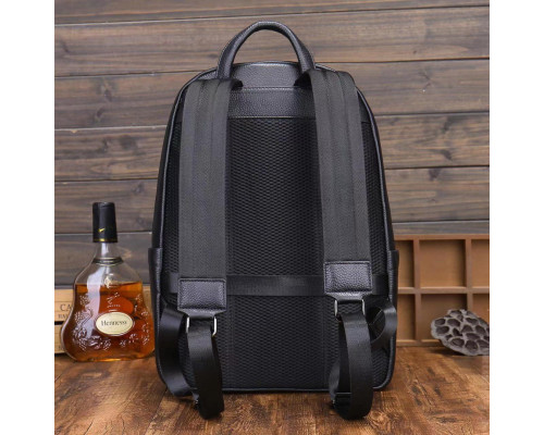 Кожаный мужской рюкзак городской 30х41х12, сумка на плечи для ноутбука и документов Tiding Bag 20334 черная