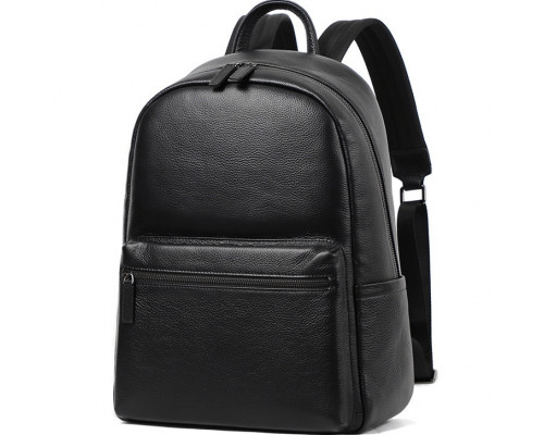 Кожаный мужской рюкзак городской 30х41х12, сумка на плечи для ноутбука и документов Tiding Bag 20334 черная