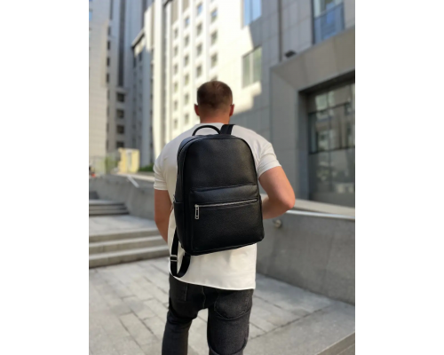 Кожаный мужской рюкзак городской 30х41х12, сумка на плечи для ноутбука и документов Tiding Bag 20334 черная