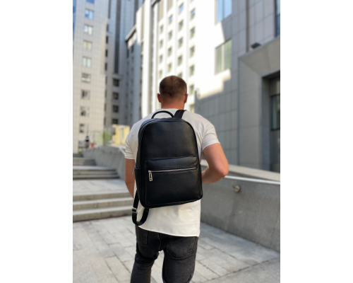 Кожаный мужской рюкзак городской 30х41х12, сумка на плечи для ноутбука и документов Tiding Bag 20334 черная
