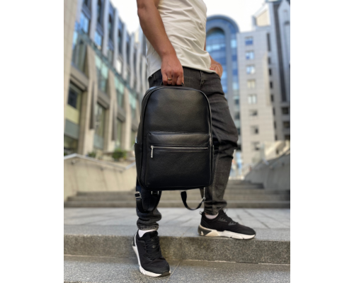 Кожаный мужской рюкзак городской 30х41х12, сумка на плечи для ноутбука и документов Tiding Bag 20334 черная