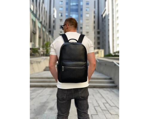 Кожаный мужской рюкзак городской 30х41х12, сумка на плечи для ноутбука и документов Tiding Bag 20334 черная