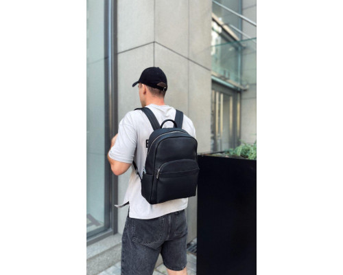 Мужской городской кожаный рюкзак 28х39х15, сумка наплечная для работы и путешествий Tiding Bag 60320 черная
