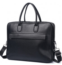 Кожаная мужская сумка для ноутбука 40х30х8, офисный деловой портфель Tiding Bag M364A черный