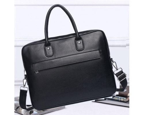 Кожаная мужская сумка для ноутбука 40х30х8, офисный деловой портфель Tiding Bag M364A черный