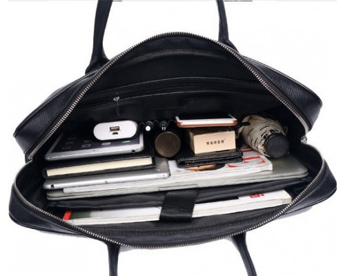 Кожаная мужская сумка для ноутбука 40х30х8, офисный деловой портфель Tiding Bag M364A черный