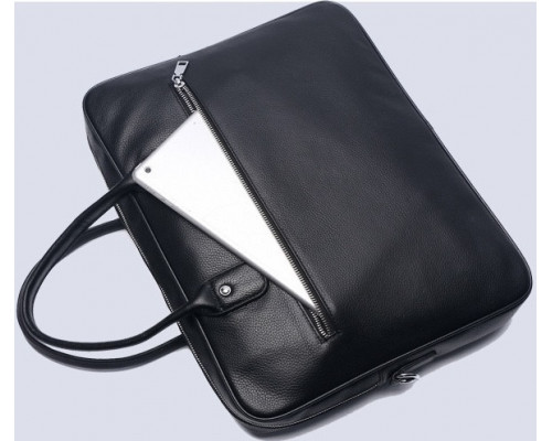 Кожаная мужская сумка для ноутбука 40х30х8, офисный деловой портфель Tiding Bag M364A черный