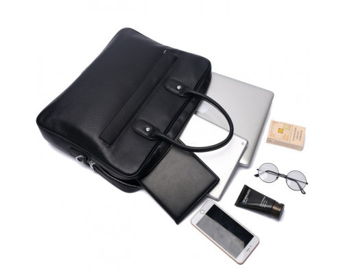 Кожаная мужская сумка для ноутбука 40х30х8, офисный деловой портфель Tiding Bag M364A черный