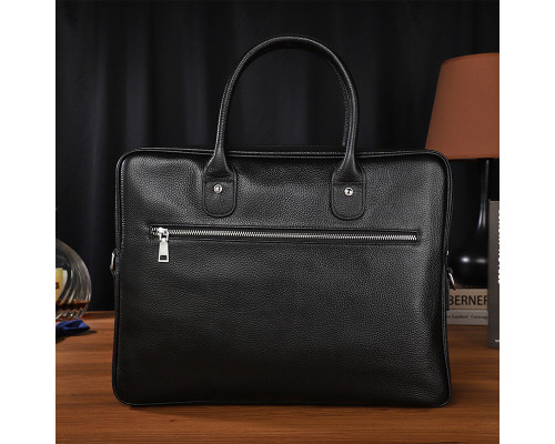 Кожаная мужская сумка для ноутбука 40х30х8, офисный деловой портфель Tiding Bag M364A черный