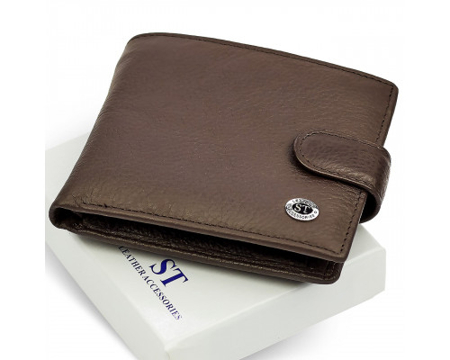 Кожаное мужское портмоне на кнопке ST Leather ST104 Коричневое