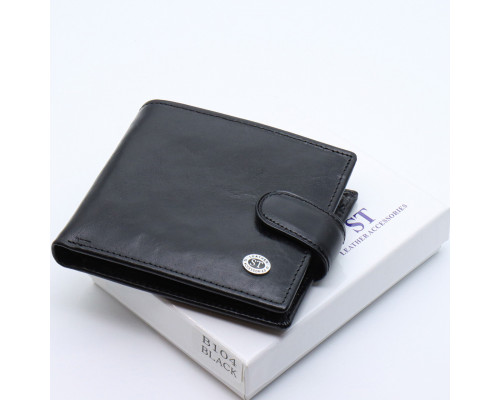 Кожаное мужское портмоне на кнопке ST Leather ST104 Черный
