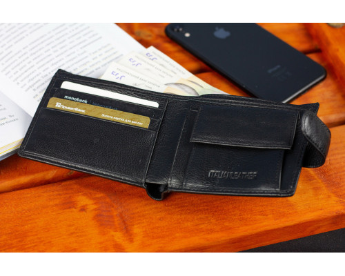 Кожаное мужское портмоне на кнопке ST Leather ST104 Черный