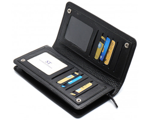 Черный многофункциональный мужской кошелек из натуральной кожи  МС291