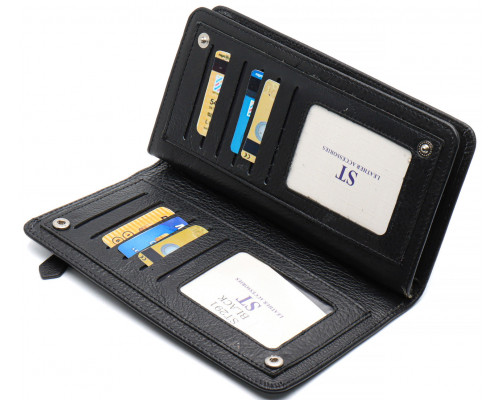 Черный многофункциональный мужской кошелек из натуральной кожи  МС291