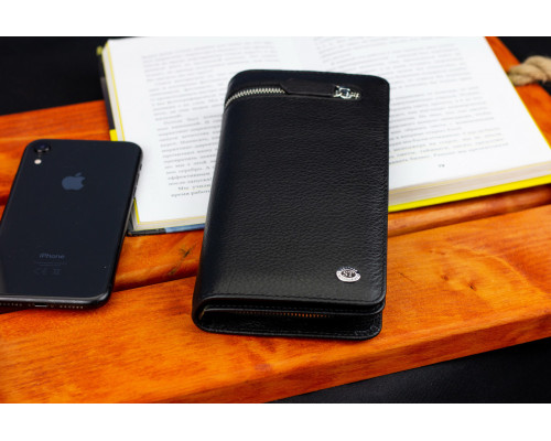 Черный многофункциональный мужской кошелек из натуральной кожи  МС291