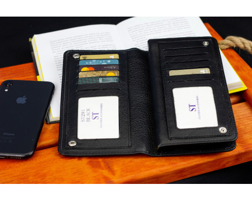 Черный многофункциональный мужской кошелек из натуральной кожи  МС291