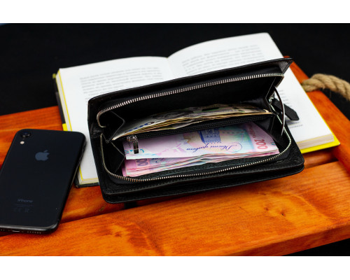 Черный многофункциональный мужской кошелек из натуральной кожи  МС291