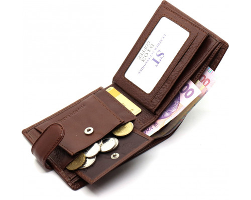 Коричневое мужское портмоне из натуральной кожи с фиксацией ST Leather ST103