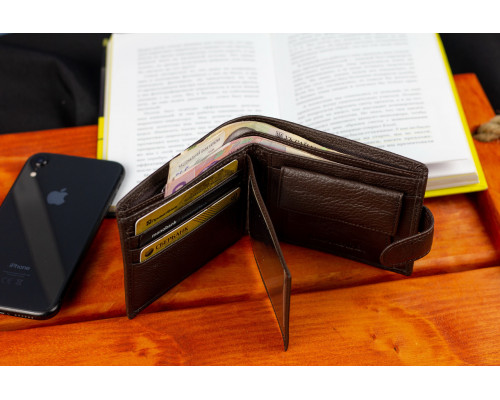 Коричневое мужское портмоне из натуральной кожи с фиксацией ST Leather ST103