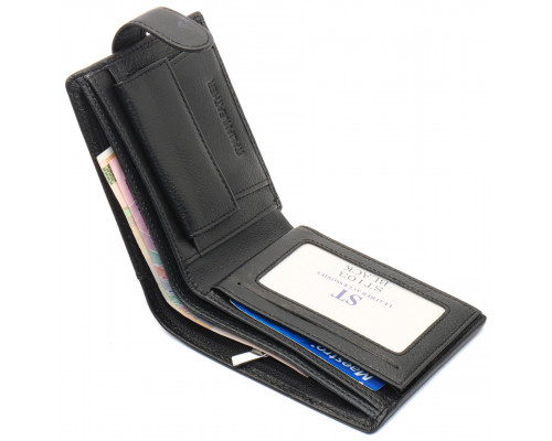 Черное мужское портмоне из натуральной кожи с фиксацией ST Leather ST103
