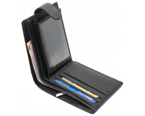 Черное мужское портмоне из натуральной кожи с фиксацией ST Leather ST103