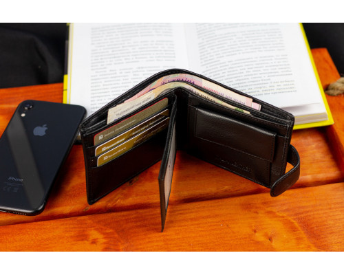 Черное мужское портмоне из натуральной кожи с фиксацией ST Leather ST103