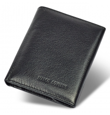 Черный мужской кошелек вертикального типа из натуральной кожи на магните Marco Coverna MC-1286