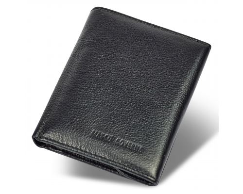 Черный мужской кошелек вертикального типа из натуральной кожи на магните Marco Coverna MC-1286
