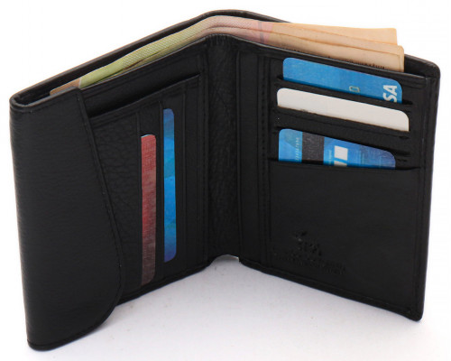 Черный мужской кошелек вертикального типа из натуральной кожи на магните Marco Coverna MC-1286