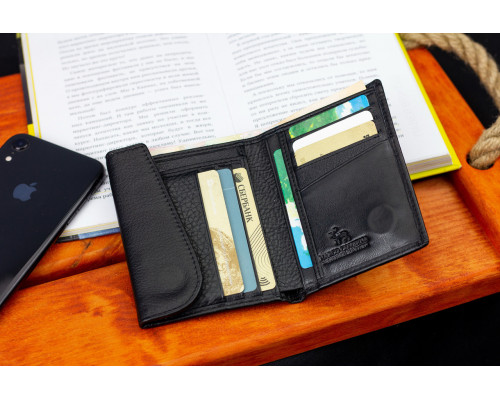 Черный мужской кошелек вертикального типа из натуральной кожи на магните Marco Coverna MC-1286