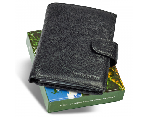 Черный мужской кошелек вертикального типа из натуральной кожи под документы Marco Coverna MC-5176-1