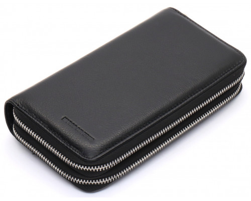 Черный мужской клатч на две молнии из натуральной кожи Marco Coverna MC-801-1
