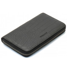 Черный кошелек-клатч на молнии с блоком под карточки с фактурной натуральной кожи  Marco Coverna MCJP-5901A