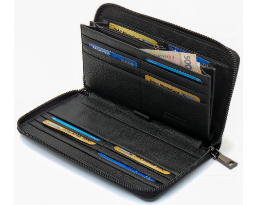 Черный кошелек-клатч с блоком под карточки под одной молнией из натуральной кожи  Marco Coverna МС-5901Q